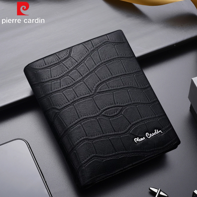 Ví da Pierre Cardin nam chính hãng da bò dập da vân cá sấu ví đứng PCJ2038