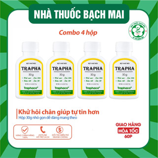 Combo 4 hộp Bột khử mùi Trapha, giảm hôi chân hôi nách - dạng bột giúp hết mùi giày, giảm tiết mồ hôi - Traphaco