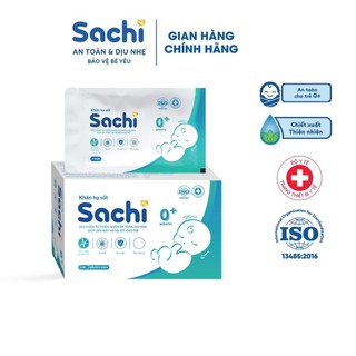 Khăn lau hạ sốt 2+ SACHI - Giúp hạ nhiệt, giảm sốt, ngăn ngừa co giật. Hỗ trợ rôm sảy, mụn nhọt, hăm da - Hộp 25 khăn