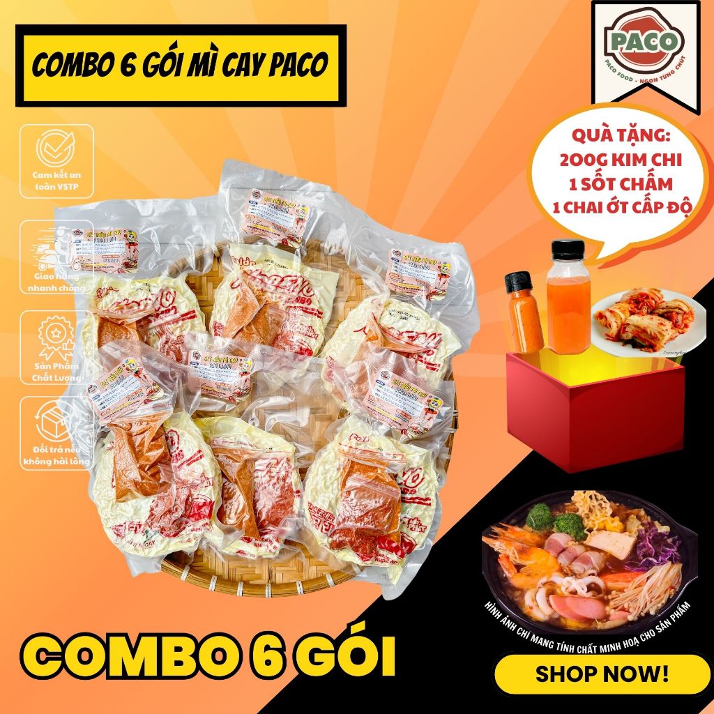 SET 6 GÓI MÌ CAY KÈM GÓI SÚP GIA VỊ ĐỘC QUYỀN CHUẨN VỊ TẠI NHÀ PACO FOOD