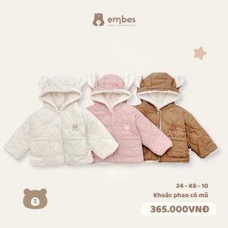 Áo Khoác Phao Lót Lông Phối Mũ Tai Gấu EMBES Ấm Áp Cho Bé Trai Bé Gái Từ 8kg Đến 18kg BAMI.Baby