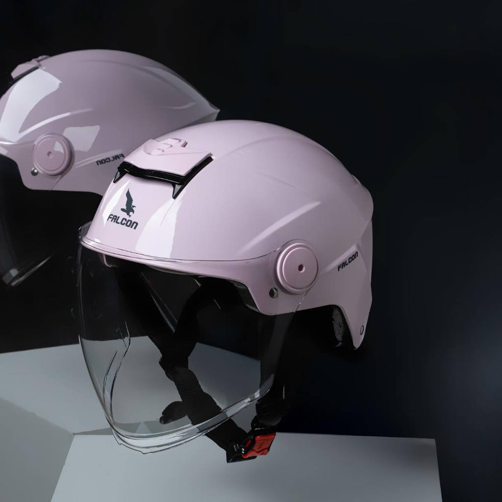 [POC] Nón Bảo Hiểm Xe Máy Falcon F19 Hồng Bóng Kính Dài 2024