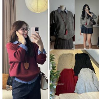 Áo len trơn cổ tròn basic phong cách hàn quốc form rộng The Present ALT1