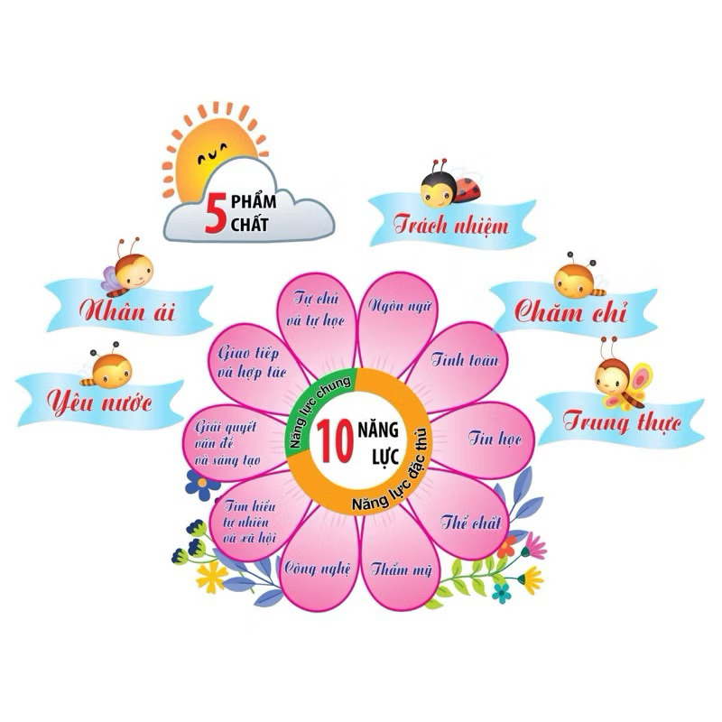 5 phẩm chất 10 năng lực hồng mới(chất liệu bạt lụa in màu - decal)