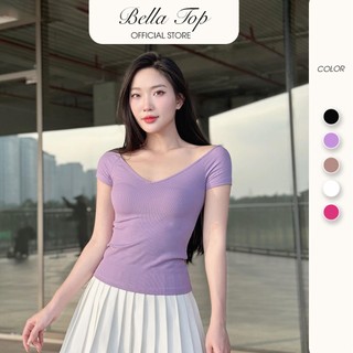 Áo thun nữ cộc tay cổ V khoét sâu ôm sát chất liệu cotton cao cấp phong cách trẻ trung quyến rũ CTWOMEN