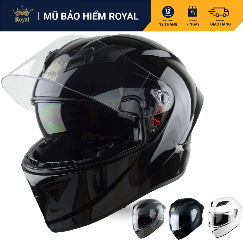 Mũ nón bảo hiểm Fullface Royal M266 2 kính chính hãng cao cấp đen trơn-  moto phượt trùm đầu