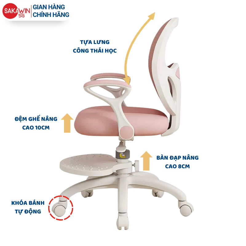 Ghế học sinh chống gù Sakawin G18 Tựa lưng thoáng khí Điều chỉnh nâng hạ linh hoạt bé từ 3-15 tuổi. | BigBuy360 - bigbuy360.vn