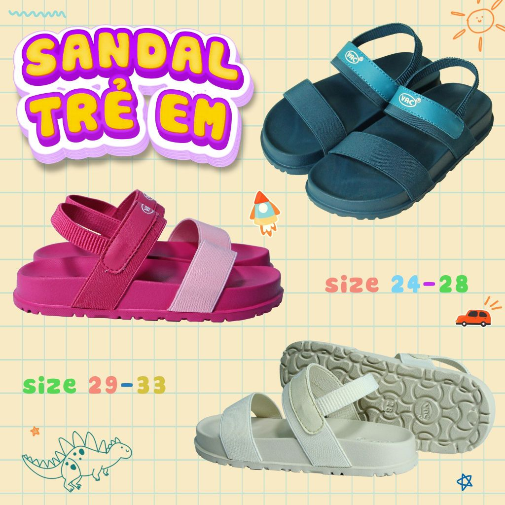 Giày sandal bé trai, bé gái 3 màu size 24-33, EVA siêu nhẹ, quai thun co dãn êm ái ôm chân E202