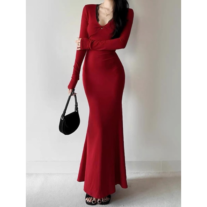 [XẢ TẾT] Đầm kiểu ôm body đuôi cá phối ren xoắn ngực CHIYO.SG sang chảnh đi tiệc D396 | BigBuy360 - bigbuy360.vn