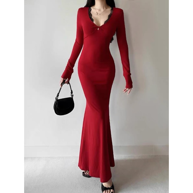 [XẢ TẾT] Đầm kiểu ôm body đuôi cá phối ren xoắn ngực CHIYO.SG sang chảnh đi tiệc D396 | BigBuy360 - bigbuy360.vn