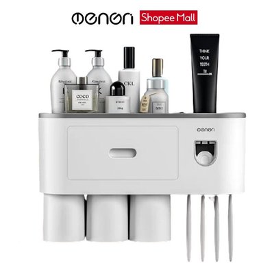 Bộ nhả kem đánh răng tự động OENON, Giá treo bàn chải đánh răng dán tường gạch men kèm cốc - OEKEM