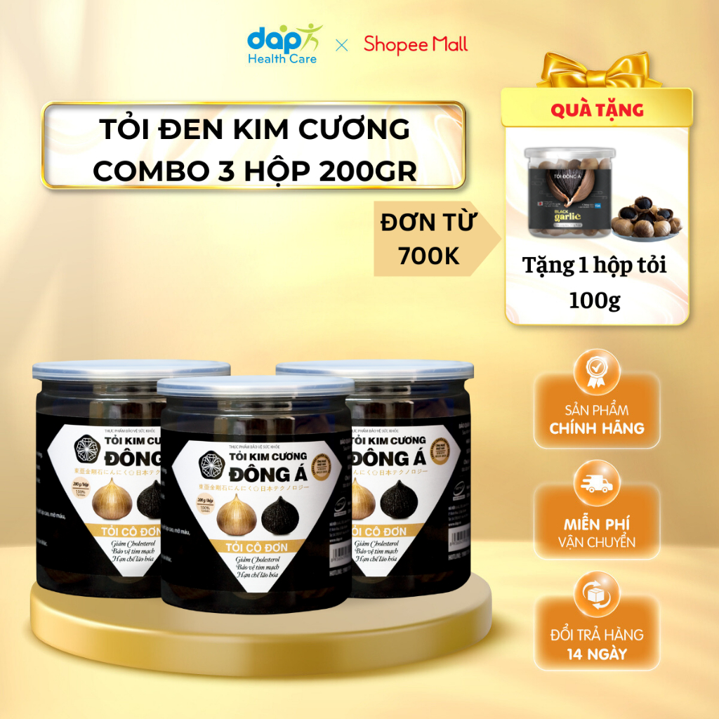 Combo 3 Tỏi Đen Kim Cương, Tỏi đen cô đơn công nghệ Nhật Bản, hỗ trợ tăng cường sức khỏe 200g/hộp