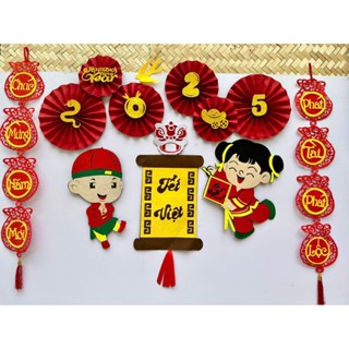 Set tết việt nỉ quạt kèm câu đối chúc mừng năm mới phát tài phát lộc trang trí tết rất đẹp