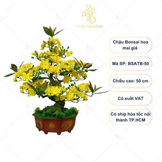 Chậu cây mai Bonsai giả, kích thước nhỏ từ 48cm - 52cm phù hợp trang trí Tết 2025, dễ dàng tháp lắp bảo quản
