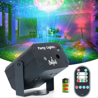  Đèn bay phòng mini Party Light đèn chiếu laser 2 tia laze cảm biến theo nhạc tích điện 1200mah  Có REMOTE  