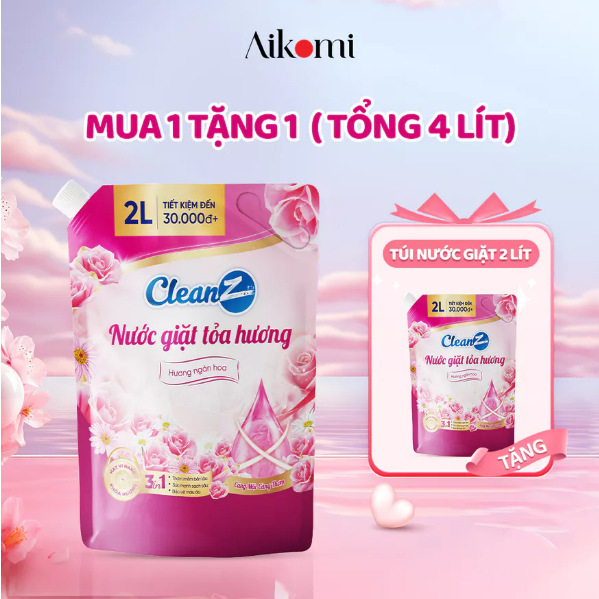 Nước giặt xả tỏa hương CleanZ đánh bay vết bẩn, hương thơm mềm mại 2L (Túi)