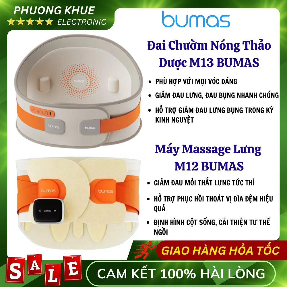 Máy Massage Bụng Lưng BUMAS M13 - M12, Đai Chườm Nóng Thảo Dược, Giảm Đau Lưng - Đau Bụng Kinh, Giảm