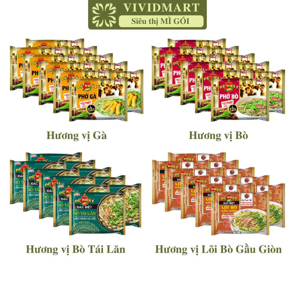 [SET 10 GÓI] - ACECOOK - Phở Đệ Nhất 4 vị: bò, gà, bò tái lăn, lõi bò gầu giòn (không thịt), Đệ Nhất