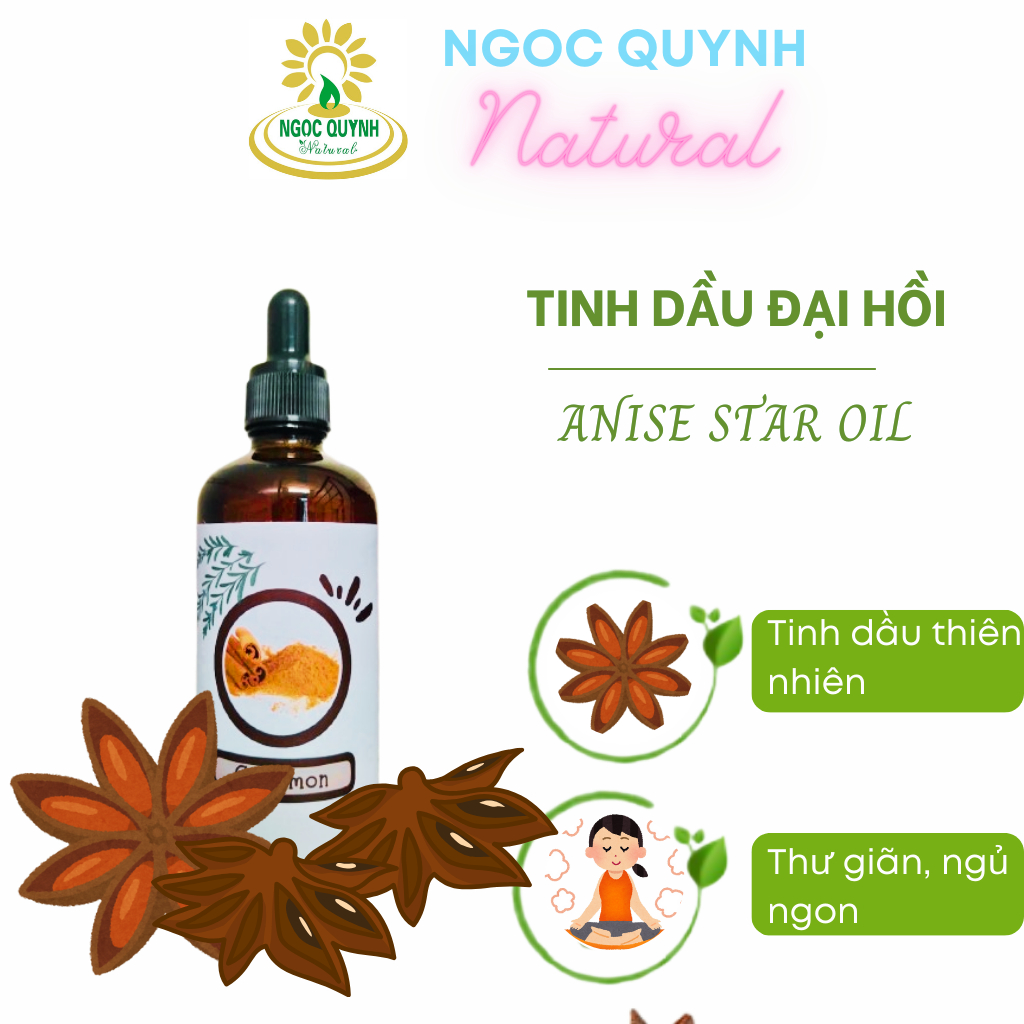 Tinh dầu Đại hồi thiên nhiên nguyên chất - Xông phòng thơm mát, thư giãn, ngủ ngon - 10ml/ 50ml/ 100ml