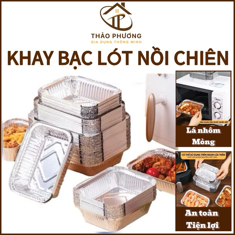 Khay Giấy Bạc Lót Nồi, Set 10 Cái Khuôn Giấy Bạc Hình Chữ Nhật 600ml, 410ml, 230ml Chống Dầu Mỡ Chống Bẩn