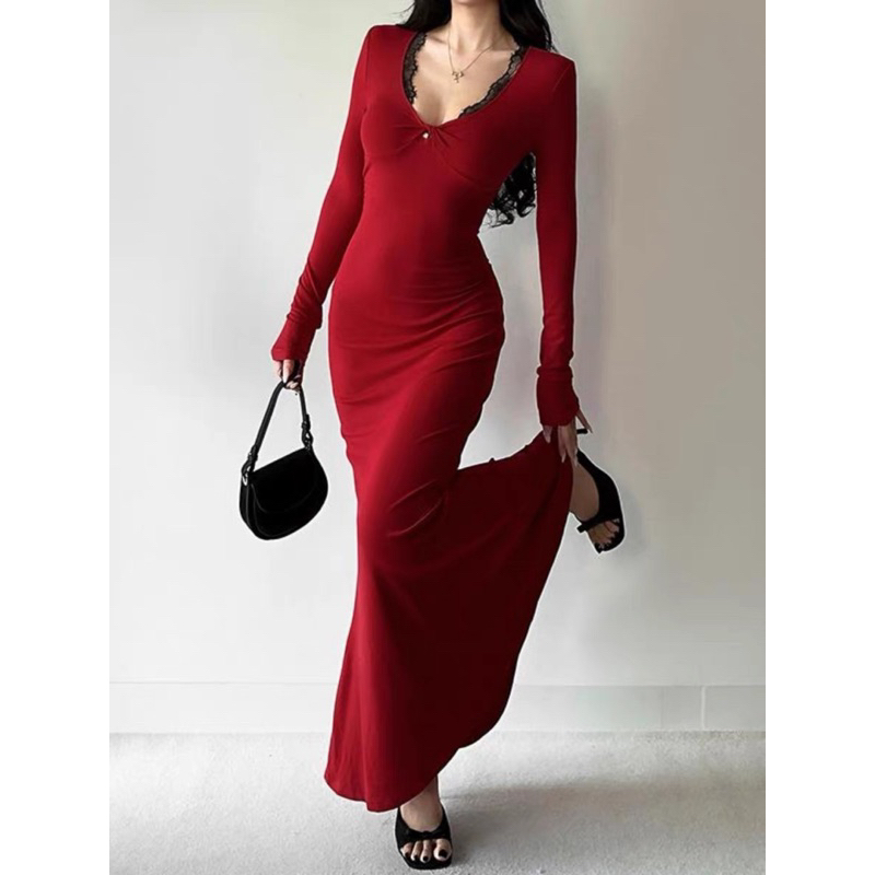 [XẢ TẾT] Đầm kiểu ôm body đuôi cá phối ren xoắn ngực CHIYO.SG sang chảnh đi tiệc D396 | BigBuy360 - bigbuy360.vn