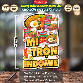  Decal Mì Trộn Indomie  Hình Dán Mì Xào Indomie Gói Mì Indo Mì Xào Khô Chống Nước Dán Xe Đẩy Tủ Quầy Tường Kính 
