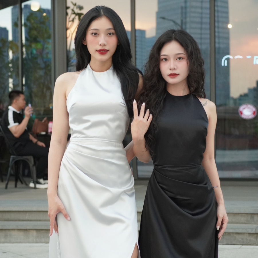 [ DEAL XẢ KHO ] Đầm Lụa Dự Tiệc Xẻ Tà Phối Chéo Lưng Cách Điệu NV676 Dáng Dài Qua Mắt Cá Chân Nữ Women Dress Xám | BigBuy360 - bigbuy360.vn