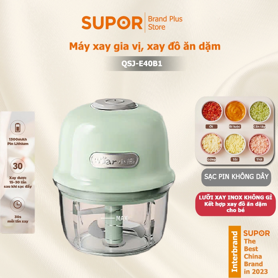 Máy Xay Không Dây, Xay Gia Vị Tỏi Ớt Cầm Tay Bear QSJ-E40B1 Dao Inox 304
