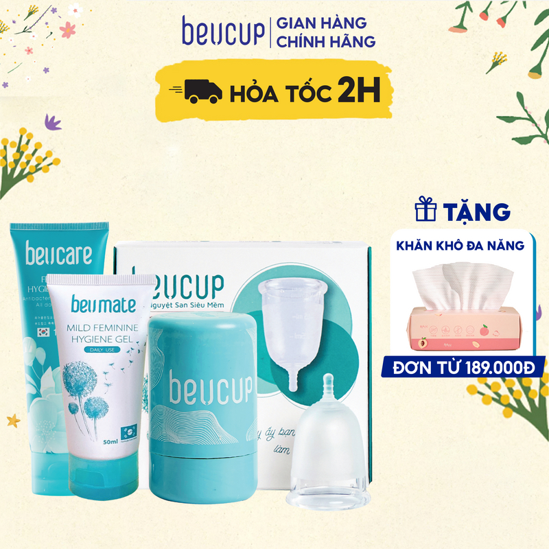 Combo 1 cốc nguyệt san BeUcup silicol y tế siêu mềm chuẩn FDA Hoa Kỳ + 1 Nước hoa vùng kín Inner Perfume FEMMES