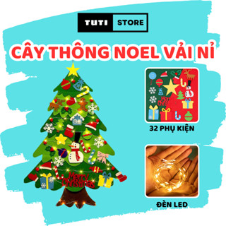 Cây thông Noel vải nỉ 100x70cm, set 32 chi tiết phụ kiện và đèn led tự trang trí tại nhà