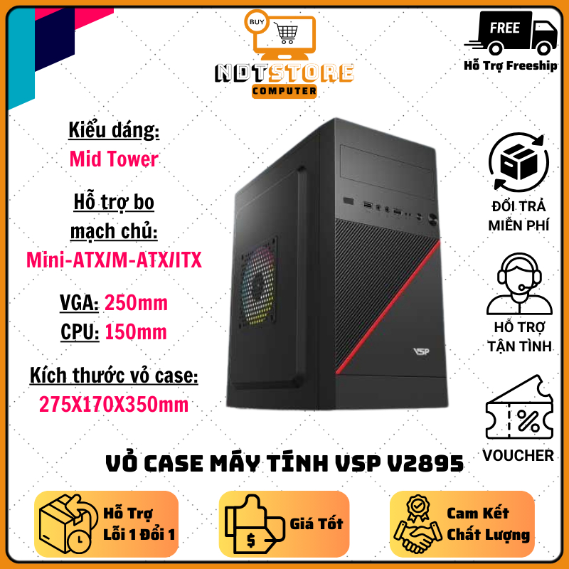 Vỏ Case Máy Tính VSP V2895 Hỗ Trợ Mainboard Mini-ATX/M-ATX/ITX - Hàng Chính Hãng