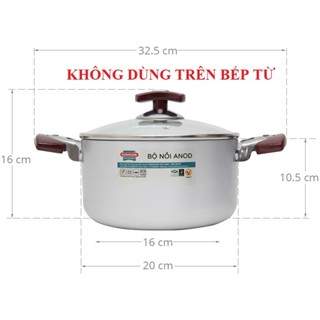 CHÍNH HÃNG Nồi nhôm anod cao cấp nắp kính 20 cm Sunhouse SH8833 SH8833-20EBN