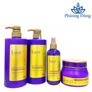 Dầu gội, xã, hấp tóc Lacei Extra Rich phục hồi tóc hư tổn 800ml (Lacei tím)