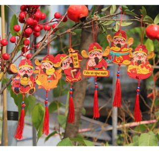 Set 6 tag (THẦN TÀI CÓ TUA RUA) treo cây mai đào trang trí tết