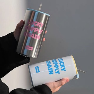 [Tặng sticker 2D] Bình giữ nhiệt LUCKY SUPPLY CHAIN 600ML thép không gỉ sus304 có ống hút kèm theo nhiều màu dễ thương