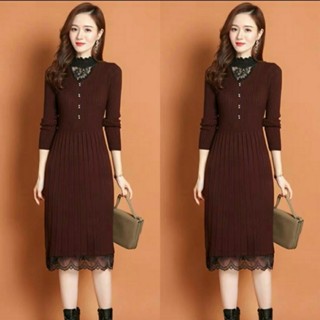 Váy len bầu thời trang mùa đông chất len dày dặn phối chân ren