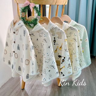  Áo choàng chống nắng cho bé cotton xuất Hàn 2 lớp thông hơi chần bông mỏng mát họa tiết siêu xinh 