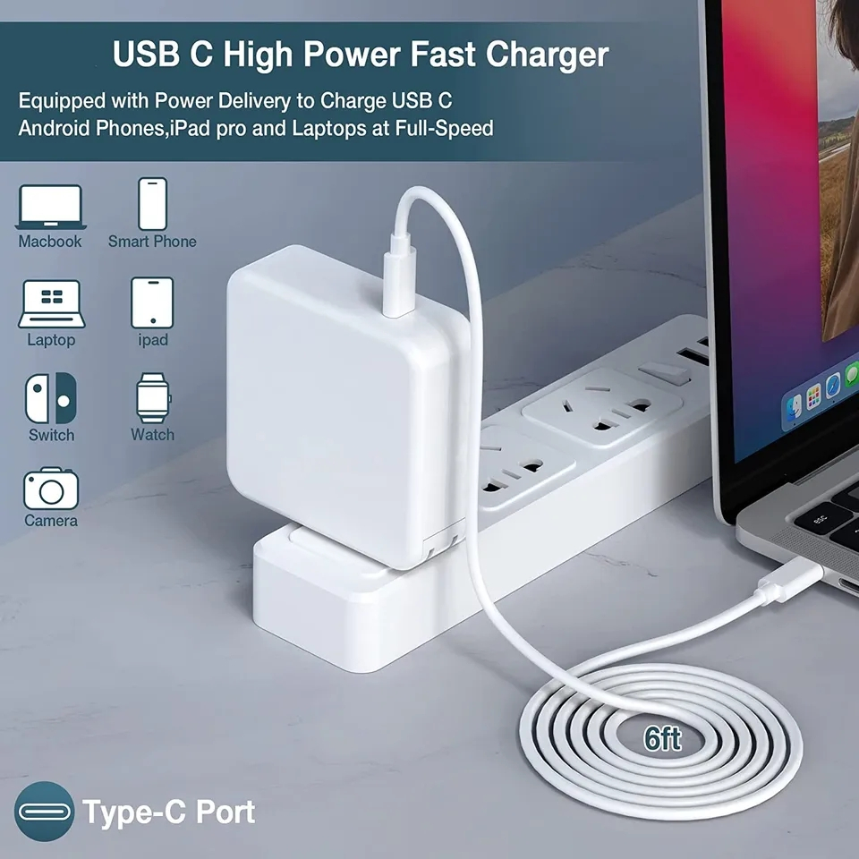 30W 67W 96W Sạc Nhanh Thông Minh USB C PD US Cắm Dữ Liệu Sạc Nhanh 2 Mét PD Cáp Adapter Dây USB-C