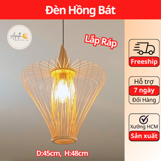 (Xưởng HCM) Đèn Mây Tre Gỗ Thả Trần Mẫu Hồng Bát Trang Trí Dùng Để Decor Nhà Hàng Quán Cafe Homestay Cực Chất.