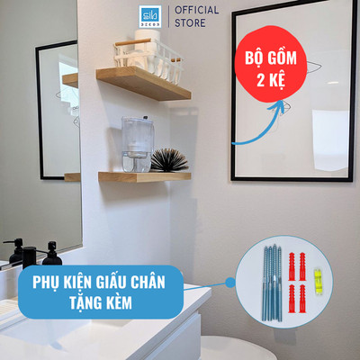 Bộ 2 Kệ Gỗ Thanh Ngang Rộng 20cm, Dày 25mm Màu Oak Sồi 389 Thương Hiệu SIB Decor KT005