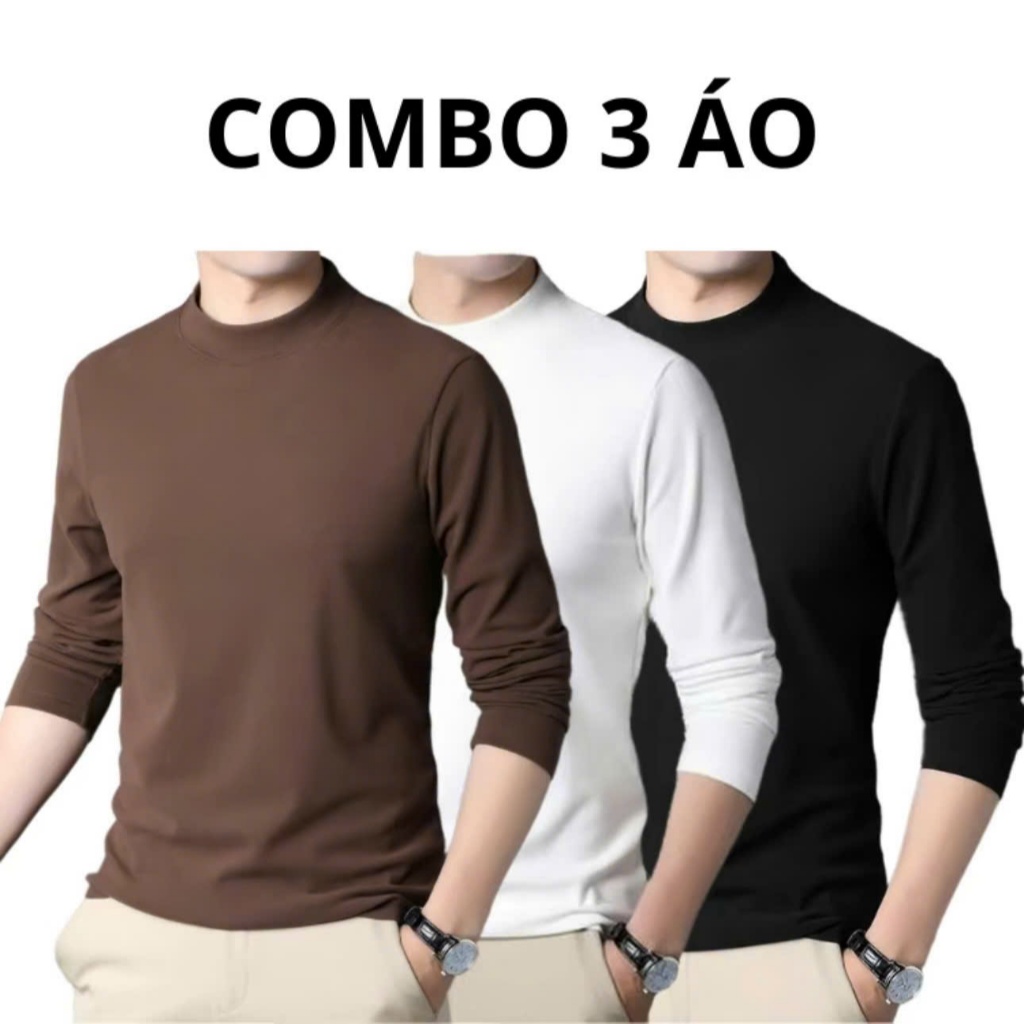 {Combom 3 } Áo Giữ Nhiệt Nam Leehuky Áo Thun Nam Tay Dài Có Cổ Cao Lót Nỉ Cotton Thu Đông Giữ Ấm