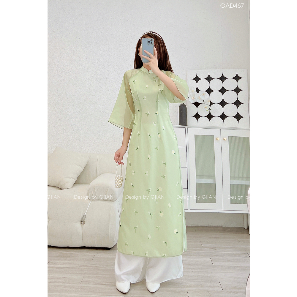 Áo dài cách tân hoa nhí 4 tà thiết kế tay loe đính nơ ngực cách điệu chất liệu tơ mềm mịn chính hãng Giian - AD0001 | BigBuy360 - bigbuy360.vn