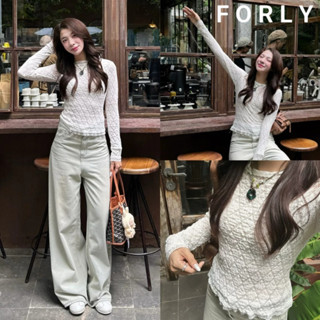 Áo Ren Mỏng Nhẹ Chất Liệu Thun Xốp  Forly Offical Áo Ren Dài Tay Phối Hoạ Tiết Trám T092