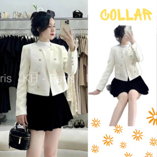 Set áo khoác dạ trắng dài tay mix chân váy xếp li ngắn COLLAR, áo khoác dạ 2 lớp có đệm vai phối chân váy siêu xinh