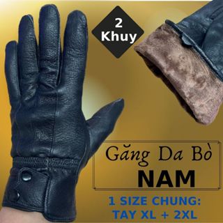 Găng Tay Da Bò Cài 2 Khuy Nam Màu Đen Đi Mưa Thoải Mái, Dễ Lái Xe - Không Bong, Không Nổ - Bảo Hành Da Thật 5 Năm