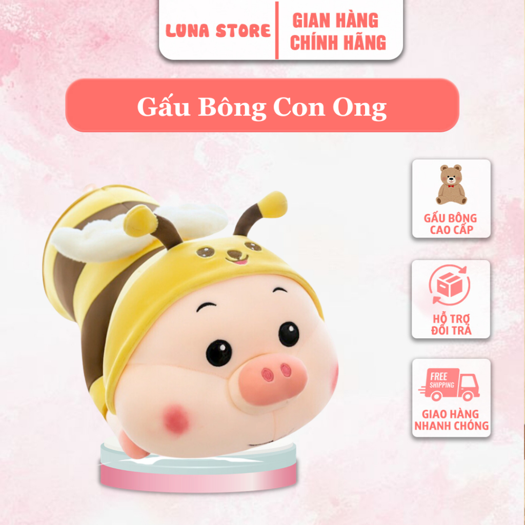 Gấu Bông Con Ong Gấu Bông Luna Store - Gấu Bông Con Ong Lợn Hồng Cute Đáng Yêu Mềm Mại, Nhồi Bông Ca