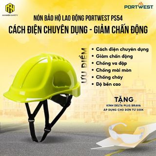 Nón Bảo Hộ Portwest PS54, Nhựa ABS Chống Va Đập, Không Có Lỗ Thoáng Khí, Giảm Chấn Động Cực Tốt
