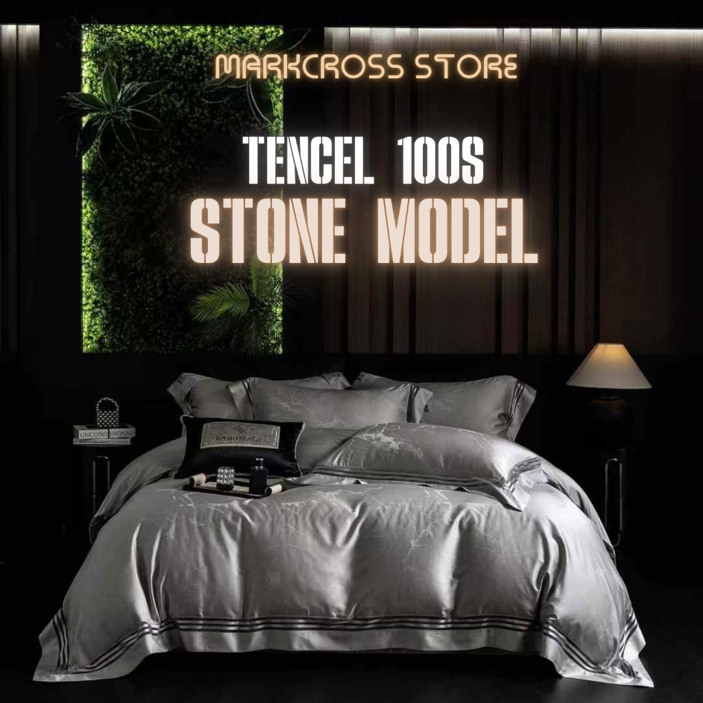 Chăn ga gối đệm Genji Decor Stone Model cao cấp chất liệu lụa tencel 100s màu xám