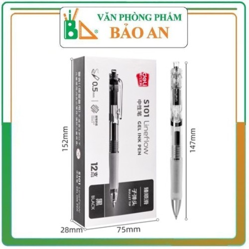 COMBO 3 Bút bi nước mực gel Deli S101 văn phòng sinh viên ngòi 0,5mm mực đen / Ruột Deli S206