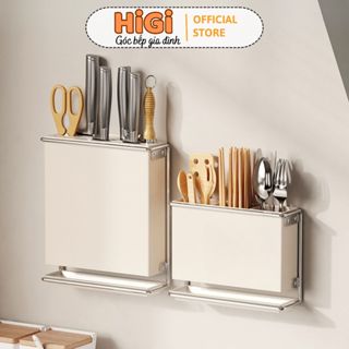 Giá Để Dao Đũa Khung Inox Treo Tường Có Khe Thoát Nước Kèm Khay Hứng Ráo Nước Chống Ẩm Mốc HiGi